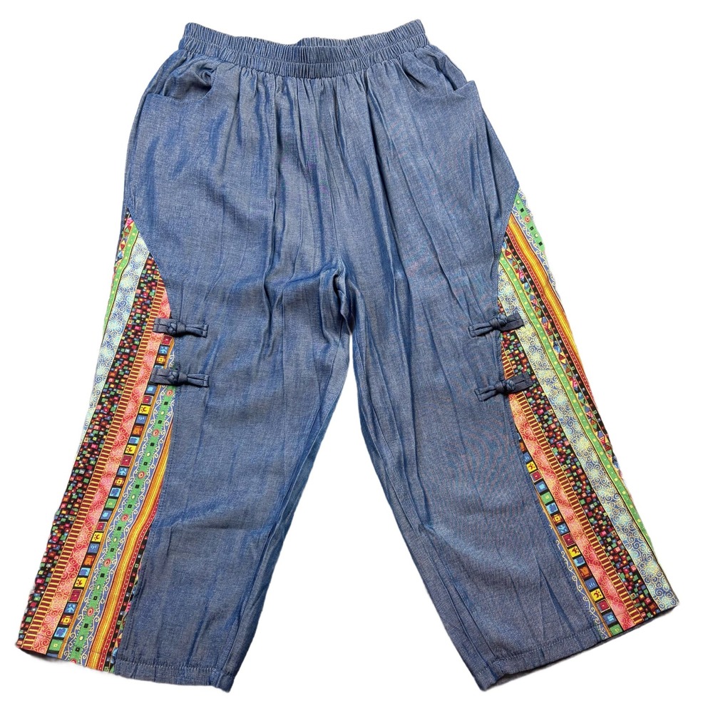 Boho Hippie Festival Pants Patchwork Wide Leg Elastic Waist 1XL Harem Tribal‎